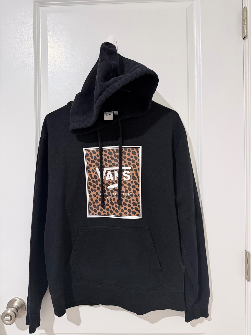 Vans Black Hoodie with Leopard-Print Box Logo